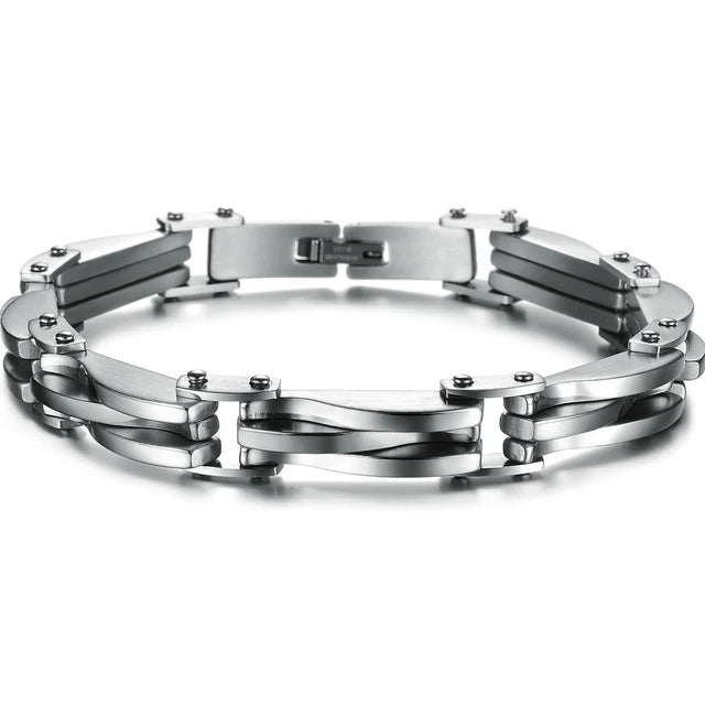 BONISKISS Men Boys Stainless Steel Two Tone Rhombus Cool Link Bangle Bracelet Cuff Gold/Silver Color Wristband Jewelry Xmas Gift