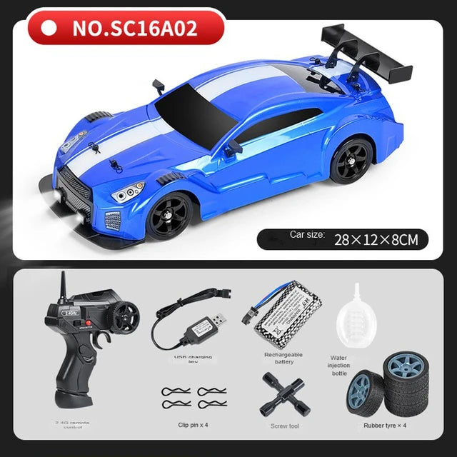 1/16 4WD Spray RC Drift Car 2.4G Remote Control Voiture Toys High Speed 4x4 Off-Road Mini Racing Car Radio Controlled Typewriter