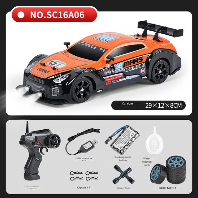 1/16 4WD Spray RC Drift Car 2.4G Remote Control Voiture Toys High Speed 4x4 Off-Road Mini Racing Car Radio Controlled Typewriter