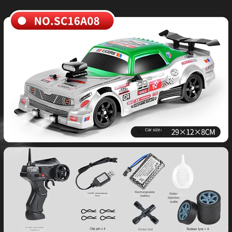 1/16 4WD Spray RC Drift Car 2.4G Remote Control Voiture Toys High Speed 4x4 Off-Road Mini Racing Car Radio Controlled Typewriter