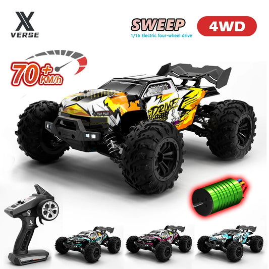 1:16 Brushless RC Car Off Road 4x4 High Speed 70Km/H 2.4G Remote Control Car with LED Drift Monster Truck Toys for Adults Kids