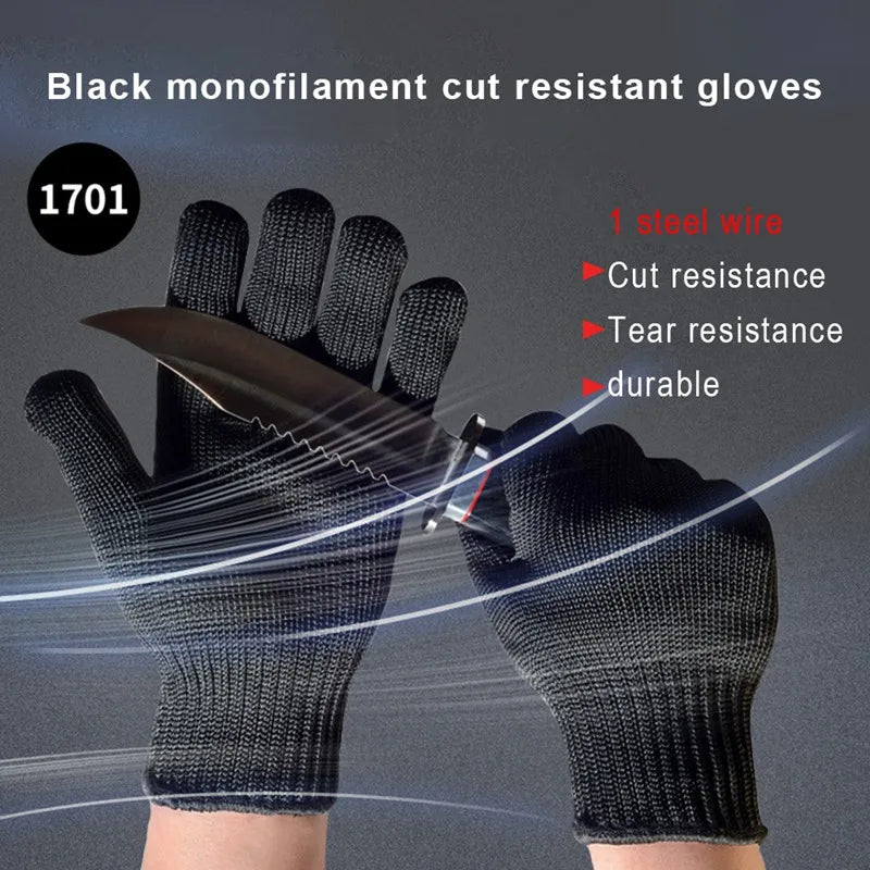 1 Pair Self Defense Gloves Black Steel Wire Metal Mesh Gloves Safety Anti Cutting Wear Resistant Kitchen Butcher Working Gloves