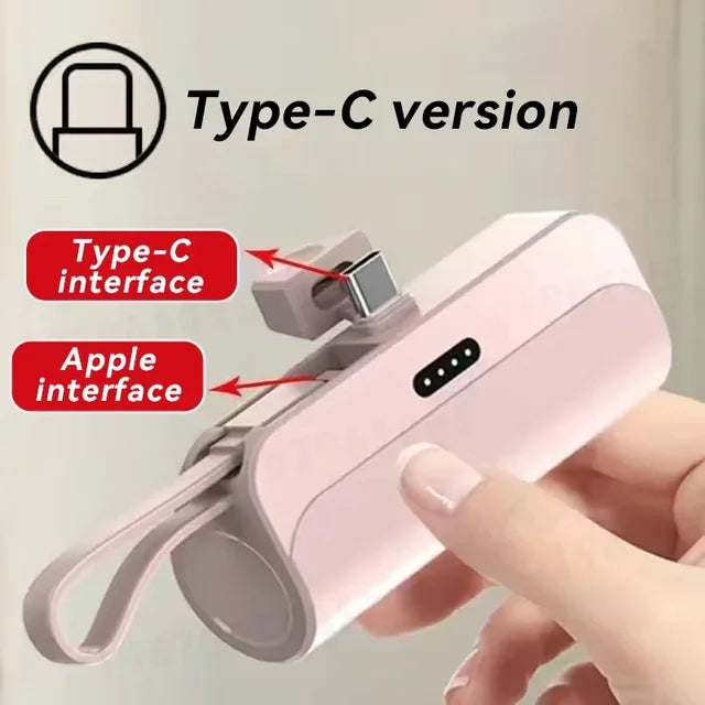 10000mAh Mini Power Bank 2 IN 1 Fast Mobile Phone Charger External Battery Power Bank Plug Play Type-C For iPhone Samsung Huawei