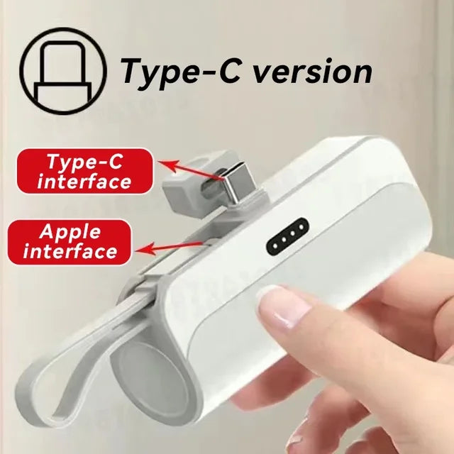 10000mAh Mini Power Bank 2 IN 1 Fast Mobile Phone Charger External Battery Power Bank Plug Play Type-C For iPhone Samsung Huawei