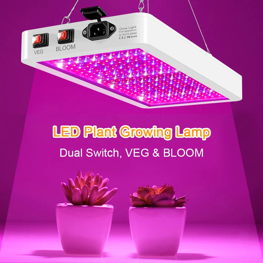 1000W LED Grow Light for Indoor Plant 216 LED Full Spectrum Veg and Bloom Dual Switch IP65 Waterproof Hanging Plant Growing Lamp