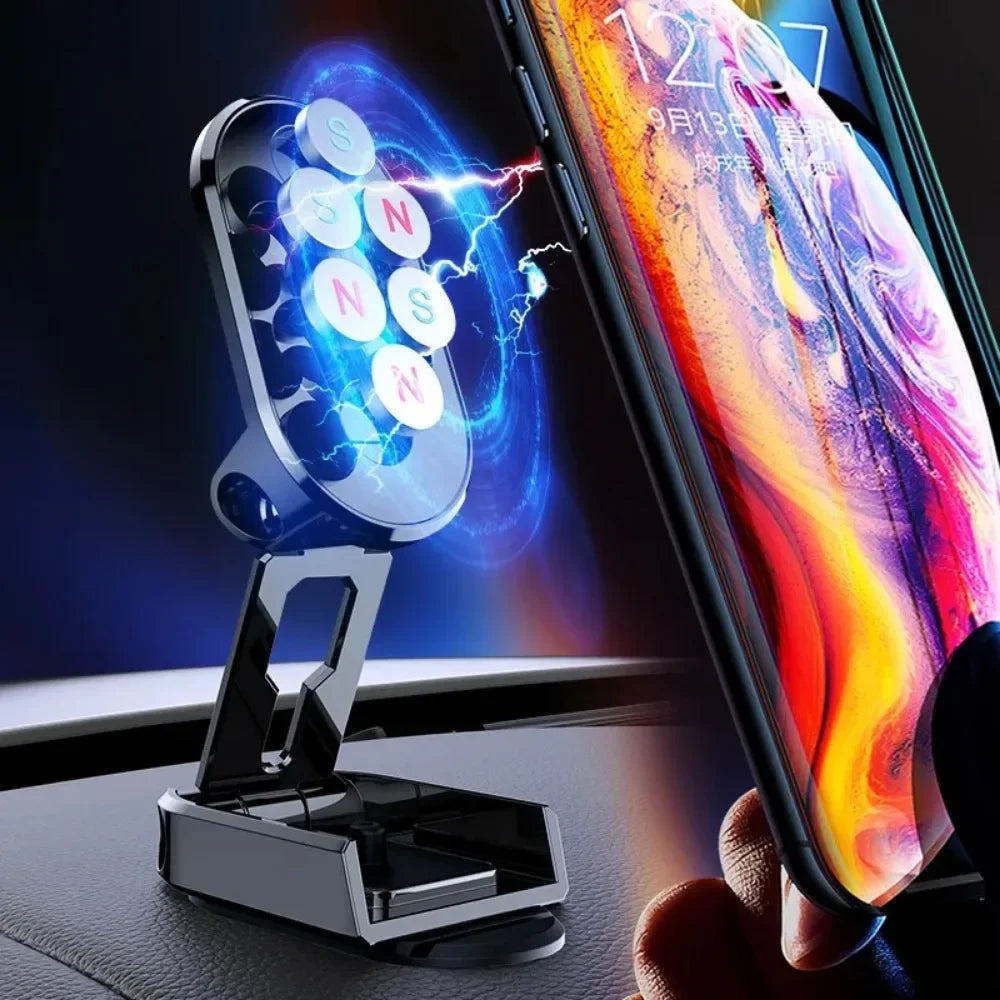 2024 Car Magnetic Phone Holder Folding Strong Magnet Mount Mobile Phone Metal Stand GPS Support for IPhone 13 12 Xiaomi Samsung