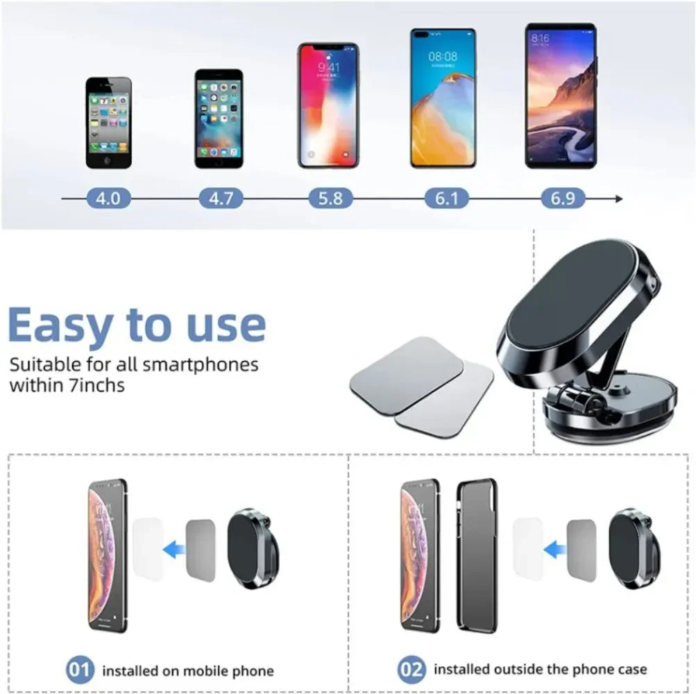 2024 Car Magnetic Phone Holder Folding Strong Magnet Mount Mobile Phone Metal Stand GPS Support for IPhone 13 12 Xiaomi Samsung