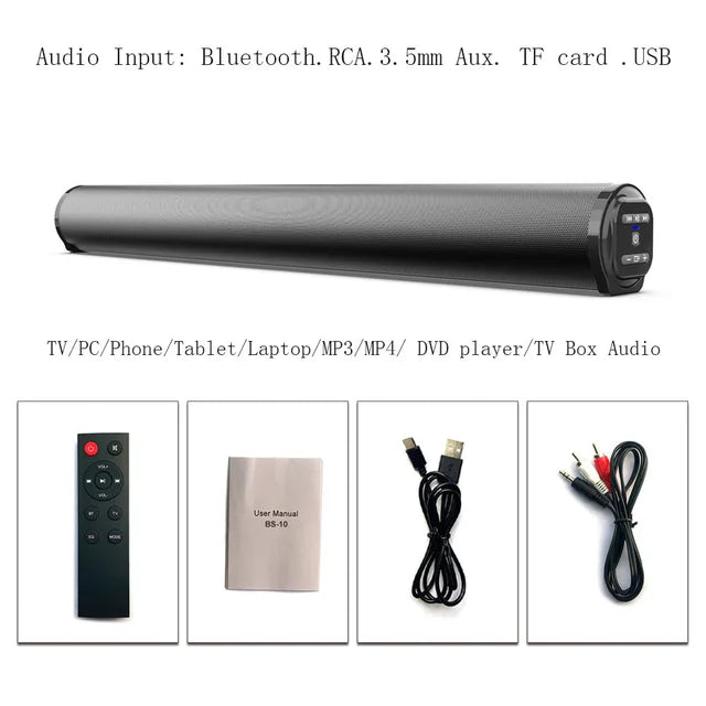 20W Wireless Bluetooth Sound Bar Speaker System Super Power Speaker Wired Wireless Surround Stereo Home Theater TV Projector