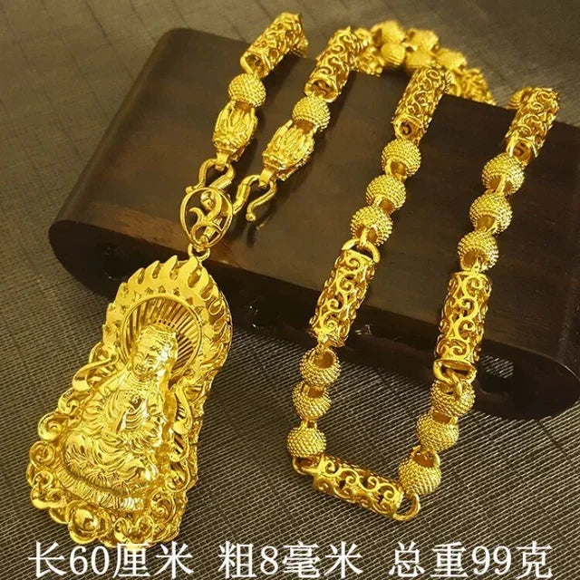 24K Gold Necklace Men Dragon Guan Gong Pendant 9999 Real Gold Necklace