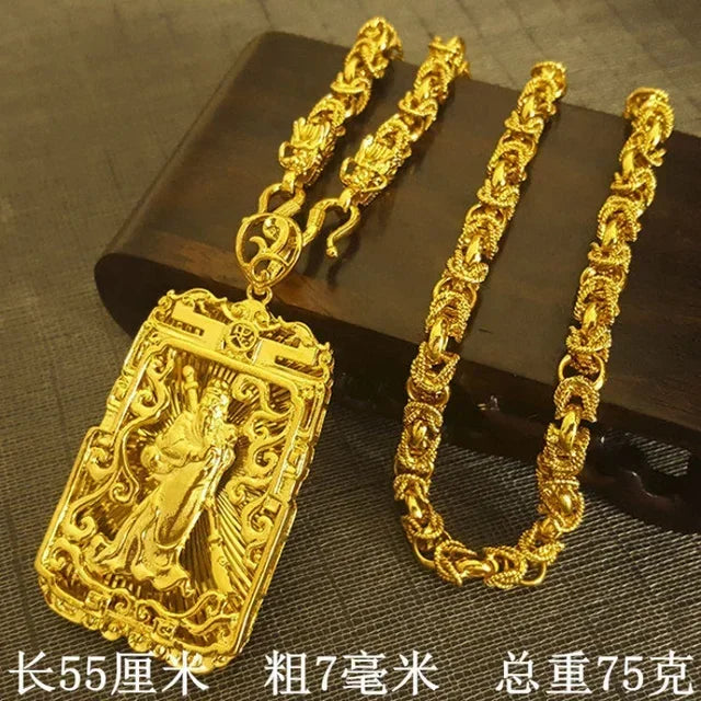 24K Gold Necklace Men Dragon Guan Gong Pendant 9999 Real Gold Necklace