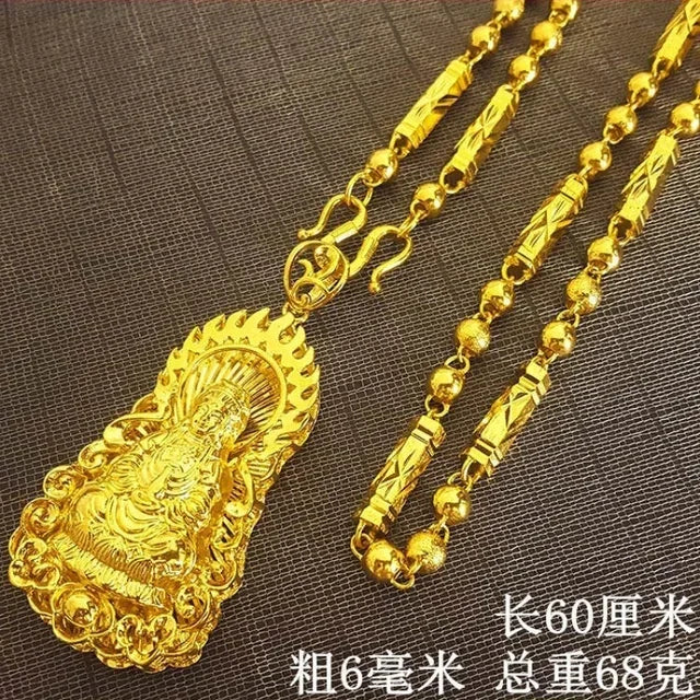 24K Gold Necklace Men Dragon Guan Gong Pendant 9999 Real Gold Necklace