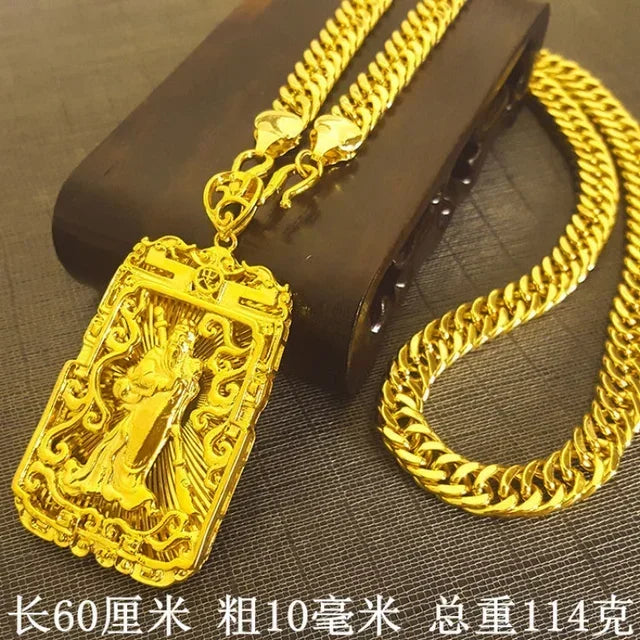 24K Gold Necklace Men Dragon Guan Gong Pendant 9999 Real Gold Necklace