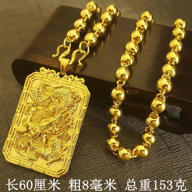 24K Gold Necklace Men Dragon Guan Gong Pendant 9999 Real Gold Necklace