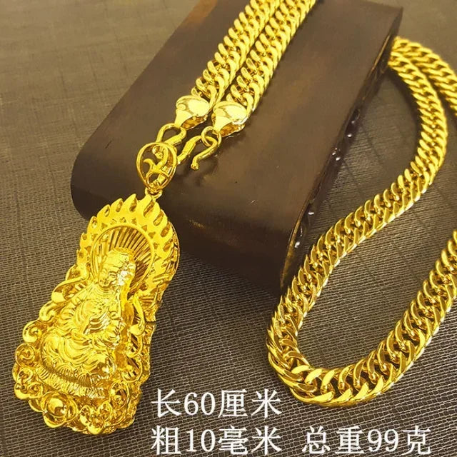 24K Gold Necklace Men Dragon Guan Gong Pendant 9999 Real Gold Necklace