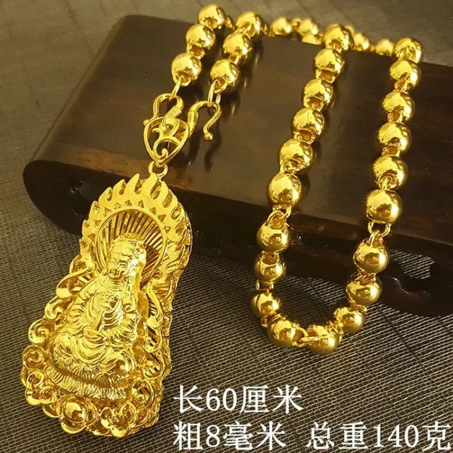 24K Gold Necklace Men Dragon Guan Gong Pendant 9999 Real Gold Necklace