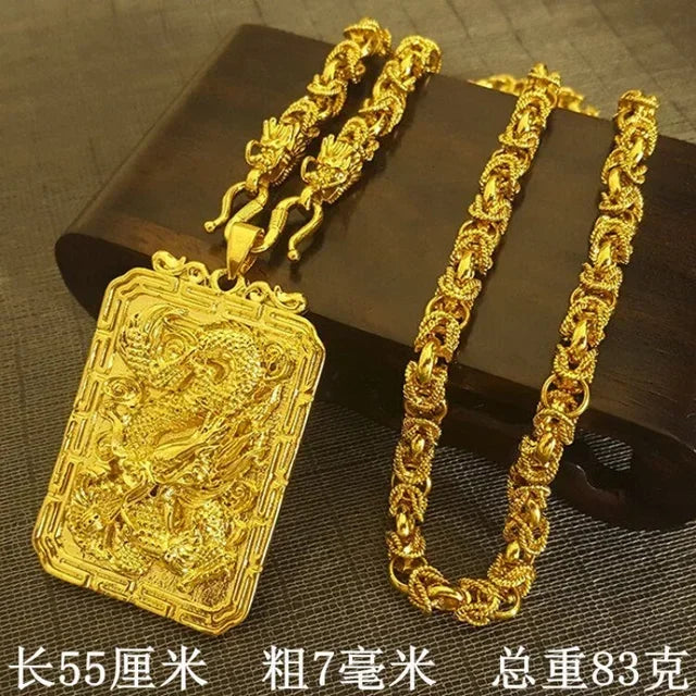 24K Gold Necklace Men Dragon Guan Gong Pendant 9999 Real Gold Necklace