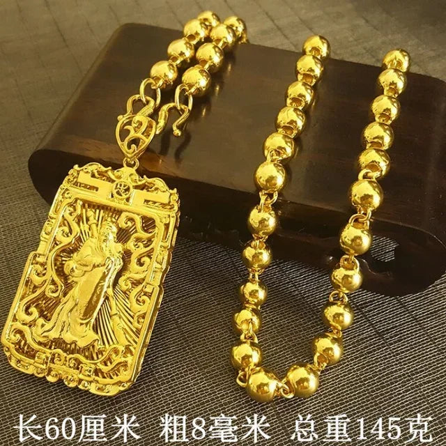 24K Gold Necklace Men Dragon Guan Gong Pendant 9999 Real Gold Necklace