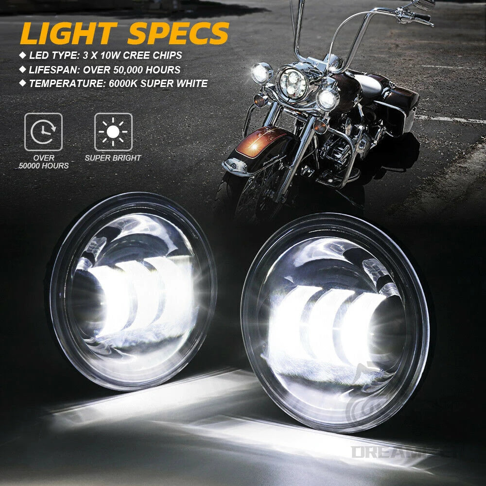 2PCS 30W 4.5"inch Motorcycle LED Fog Light Passing Lamps for Electra Glide Ultra Limited FLHTK 2010-2016 For Harley Davidson