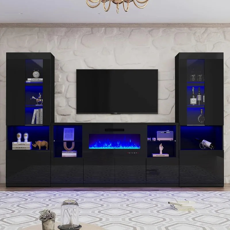 LED white or black Bookcase Set for Living Room Includes 68" TV Stand with 40" Fireplace and they have 2 styles