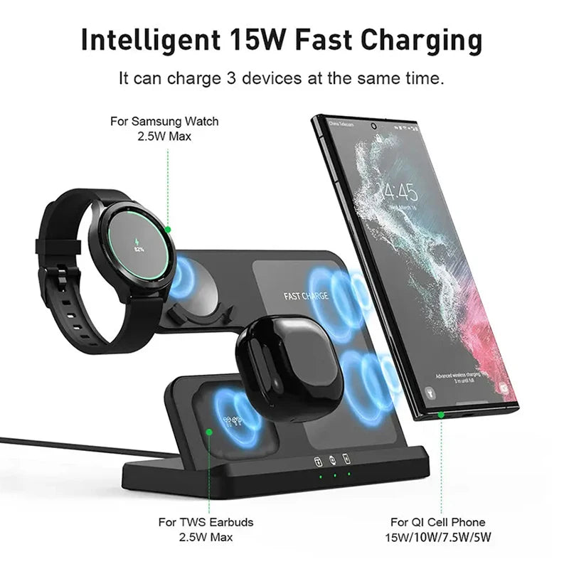 3 in 1 Wireless Charger Stand For Samsung S22 S21 S20 S10 Ultra Note Galaxy Watch 5 4 Active Buds Mobile Phone Charging Station