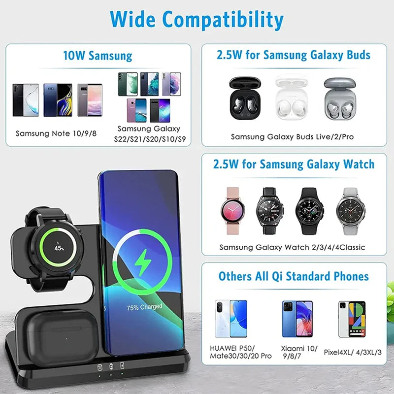 3 in 1 Wireless Charger Stand For Samsung S22 S21 S20 S10 Ultra Note Galaxy Watch 5 4 Active Buds Mobile Phone Charging Station