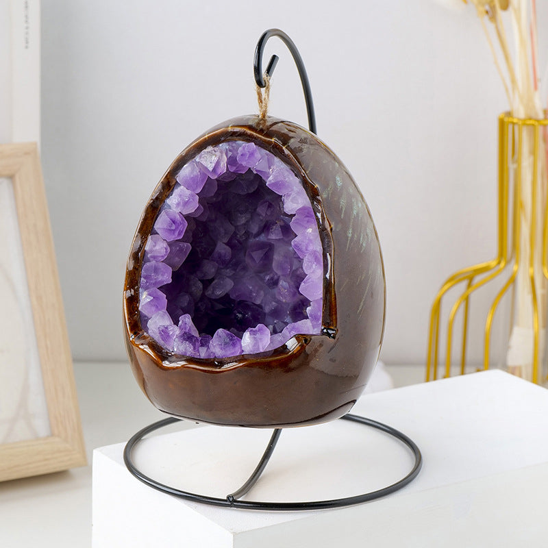 Natural Amethyst Cave Dinosaur Egg Night Light Amethyst Cornucopia Amethyst Tooth Led Lamp Household Lighting