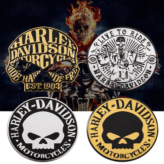 3D Metal Aluminum Sheet Skull Skeleton Sticker For Harley Davidson Motorcycles Car Head Locomotive Tail Fuel Tank Cover Emblem