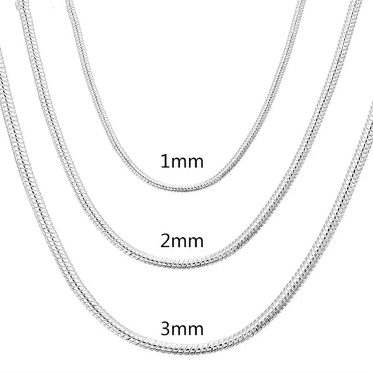 40-75cm 925 Sterling Silver 1MM/2MM/3MM solid Snake Chain Necklace For Men Women Fashion Jewelry for pendant free shipping