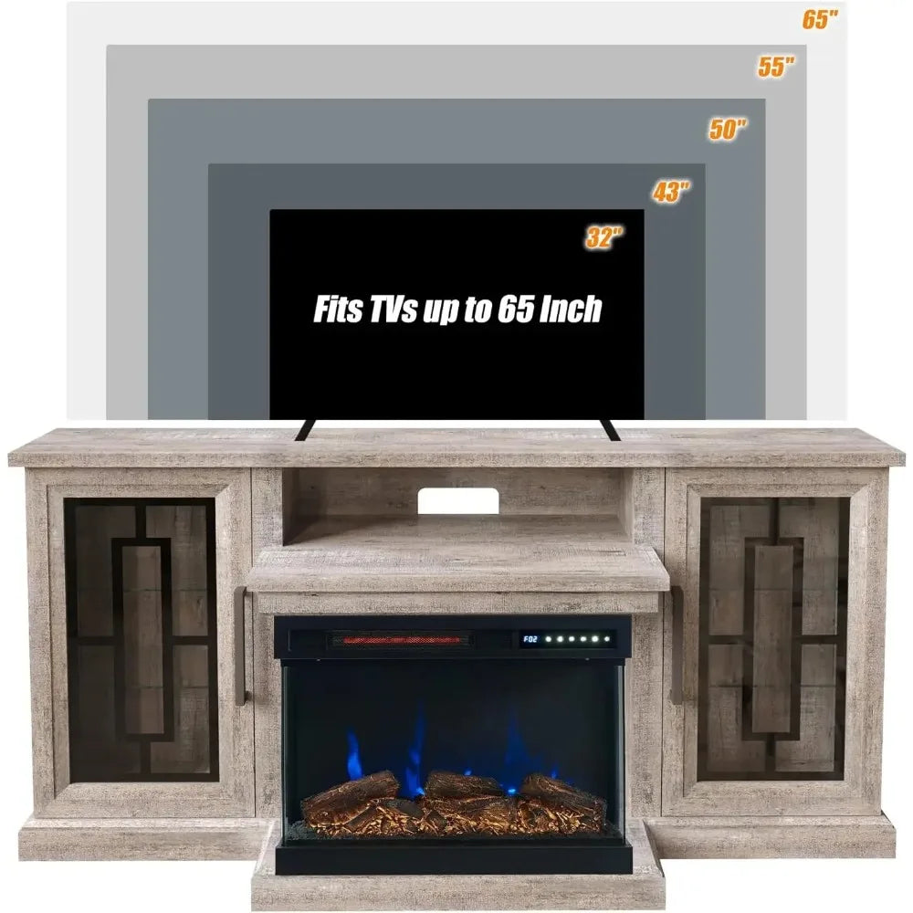 59 Inch LED TV Stand with 3-Side Glass Fireplace, Modern Media Entertainment Center Console Table for TVs up to 65 Inch