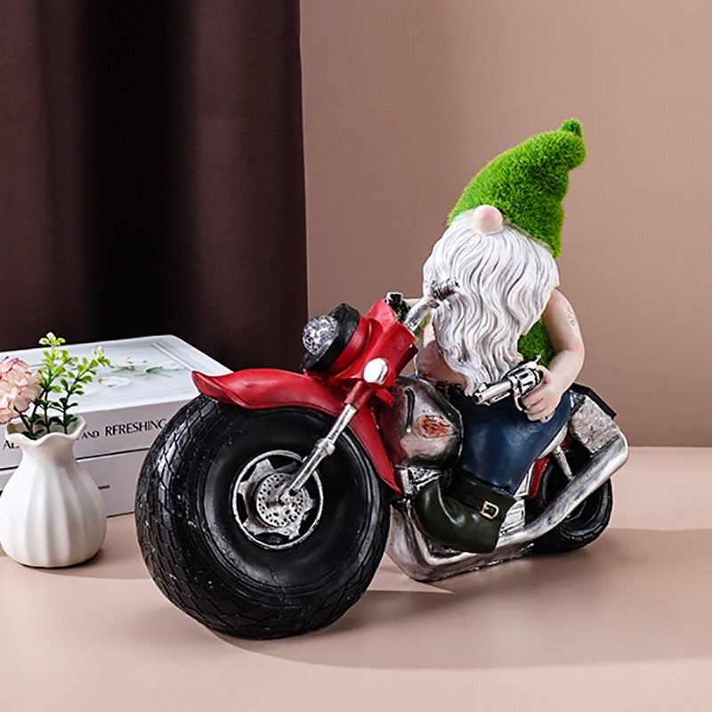 Outdoor solar light dwarf riding motorcycle resin decoration