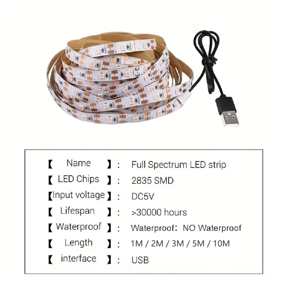 5V USB Led Plant Growing Light 1M 2M 3M 5M 10M Full Spectrum Hydroponic Grow Lamps Indoor Plants Greenhouse Flowers Seeds Phyto