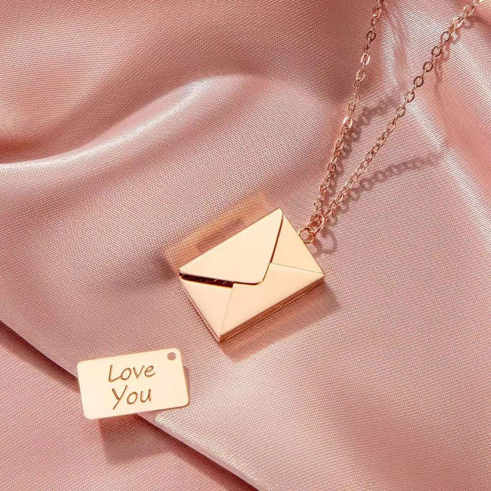 Stainless steel envelope pendant necklace fashionable women's titanium steel lock bone chain loveyou pendant