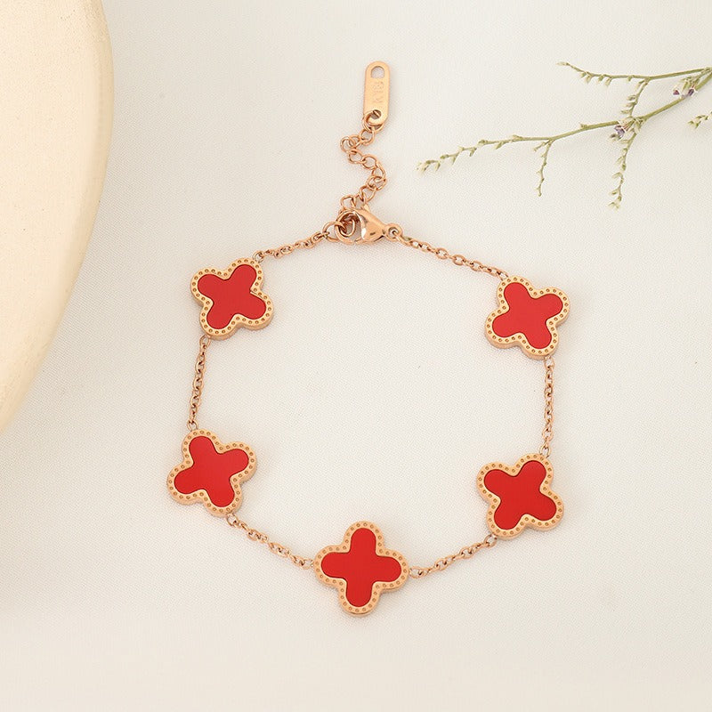 New Clover Bracelet Women's Minimalist Instagram Five Flower Fritillaria Good Luck Clover Versatile Bracelet