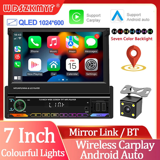 7 Inch Car radio Wireless Carplay Android Auto Auto For Retractable Screen Multimedia GPS Car intelligent systems Reverse image