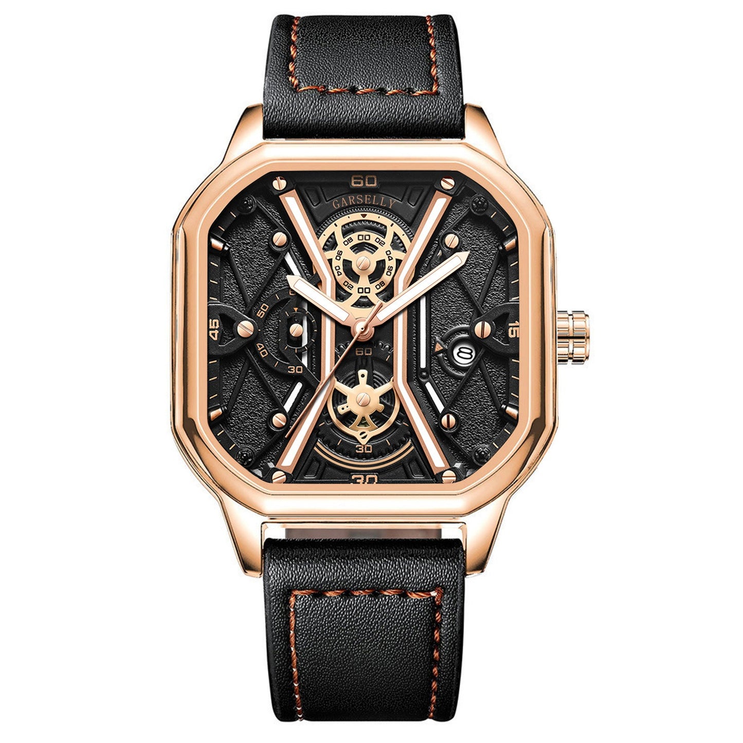 POEDAGAR Fashion Men Luxury Wristwatches Chronograph Luminous Waterproof Date Man Watch Square Dial Leather Quartz Men's Watches