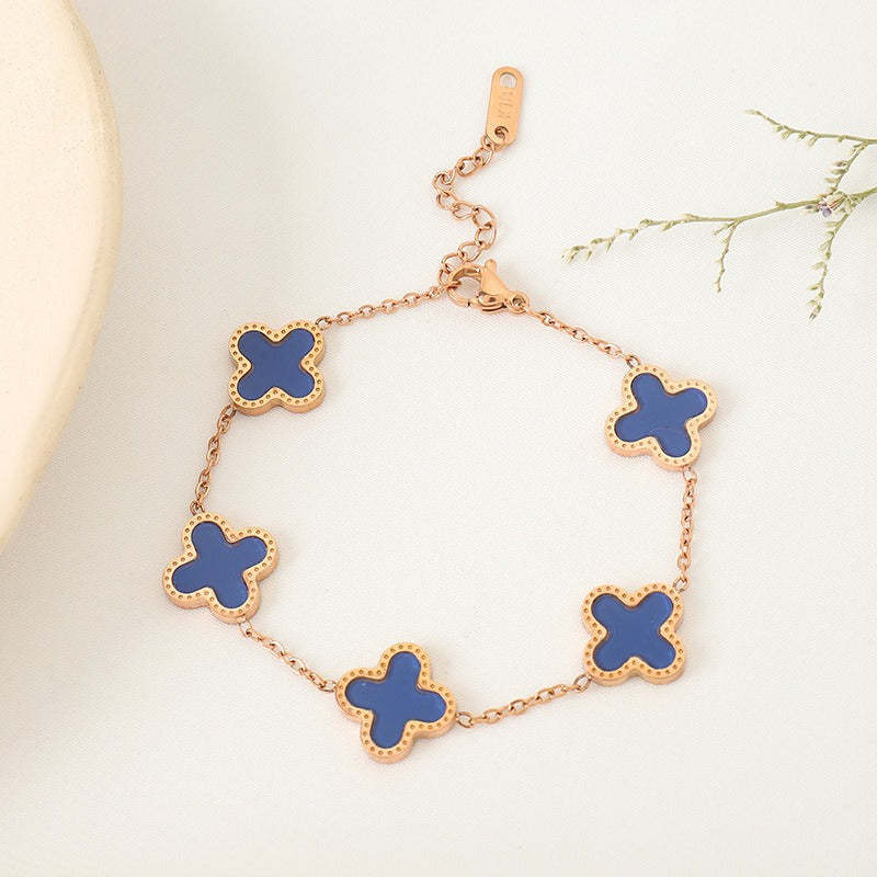 New Clover Bracelet Women's Minimalist Instagram Five Flower Fritillaria Good Luck Clover Versatile Bracelet