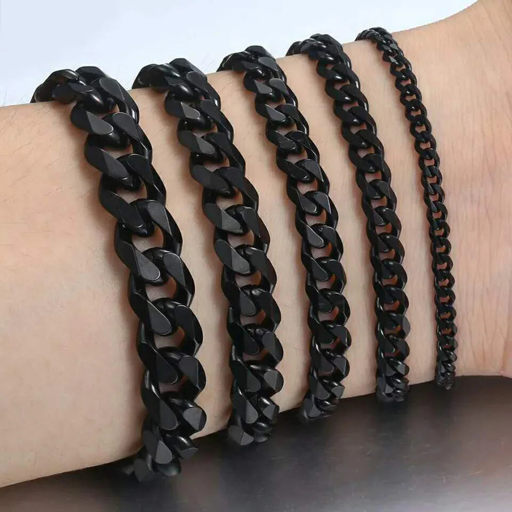 8/9/11/13mm Stainless Steel Six-Side Chain Black Color Men Women Bracelet  Jewelry Couple's Gift Wholesale Drop Shipping