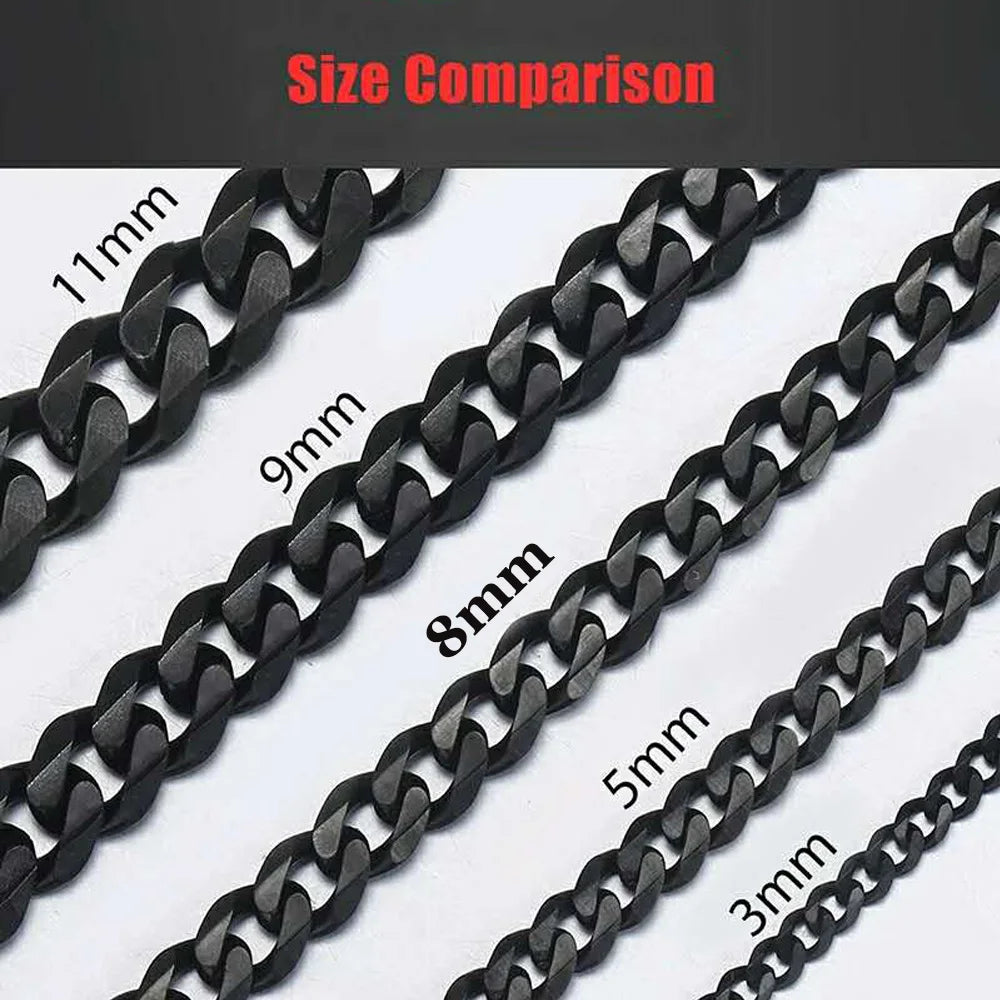 8/9/11/13mm Stainless Steel Six-Side Chain Black Color Men Women Bracelet  Jewelry Couple's Gift Wholesale Drop Shipping