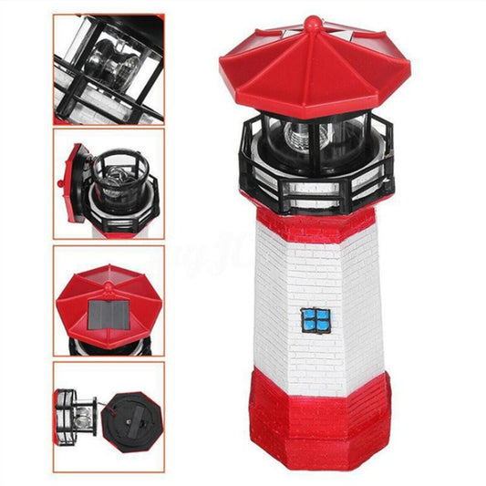 Outdoor garden decoration of solar resin rotating lighthouse