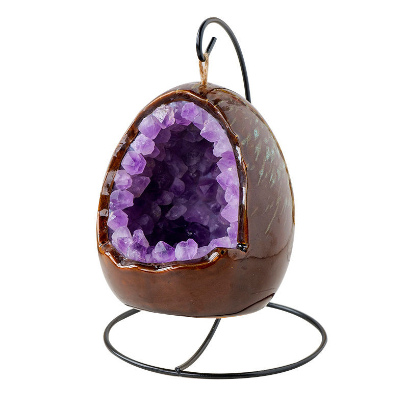 Natural Amethyst Cave Dinosaur Egg Night Light Amethyst Cornucopia Amethyst Tooth Led Lamp Household Lighting