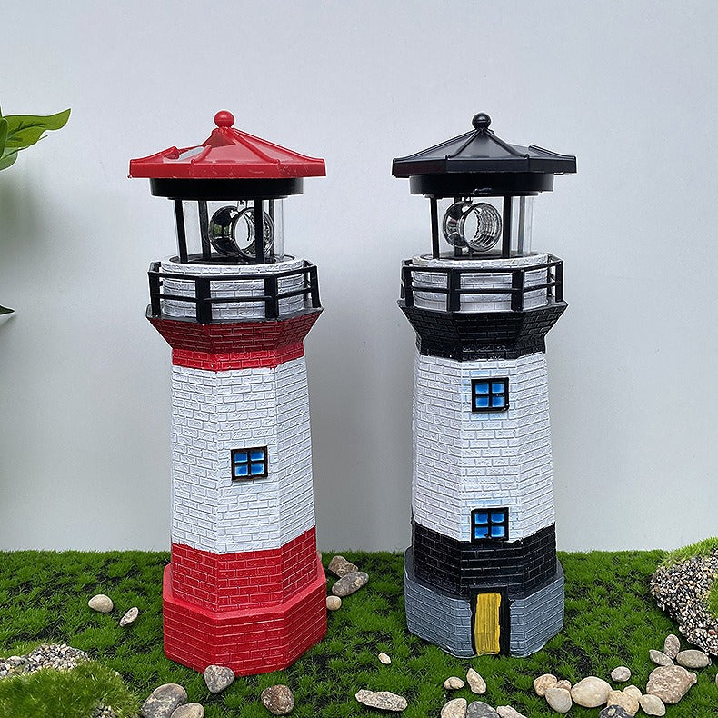 Outdoor garden decoration of solar resin rotating lighthouse