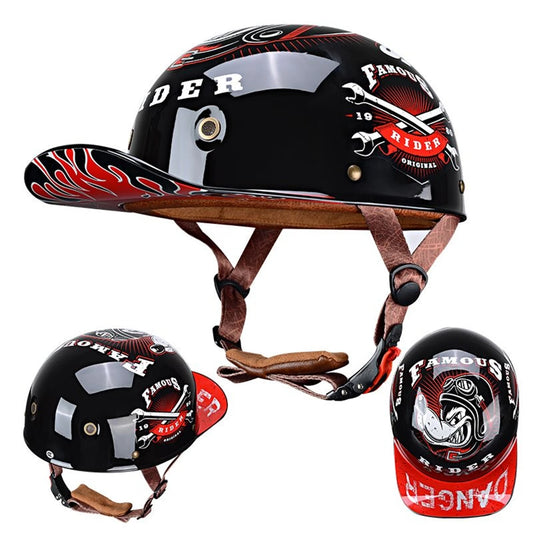 Baseball Cap Motorcycle Helmet Vintage Open Face Unisex-Adult Half Helmets for Scooter Moped Cap Street Cruiser