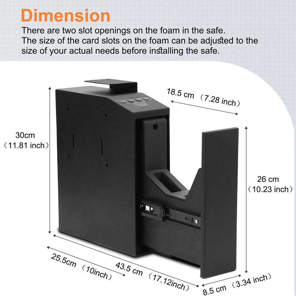 Biometric Fingerprint Key Code 3-in-1 Wall Mounted Pistol Safes Box Pull-out Fingerprint Key Code Safe Gun Box Mute Blue Light