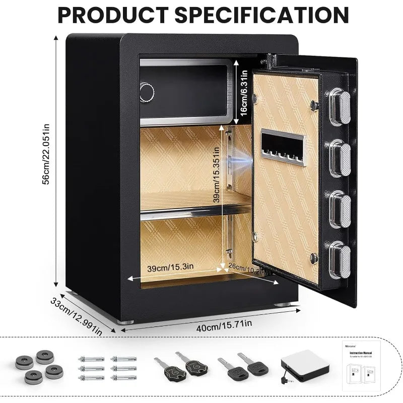 Biometric Fingerprint Safe Box, Fingerprint Safe with Voice Prompt and Private Inner Cabinet, Home Safe with Touch Screen Keypad