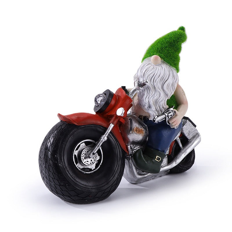 Outdoor solar light dwarf riding motorcycle resin decoration