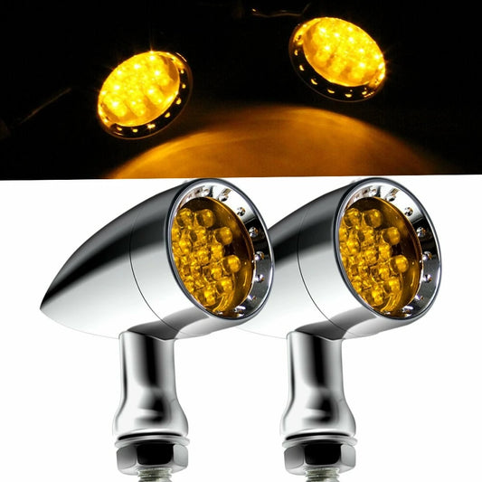 Chrome Amber Motorcycle LED Turn Signal Brake Blinker Lights For Harley Davidson Motorcycle Signal Lamp Lighting & Indicators