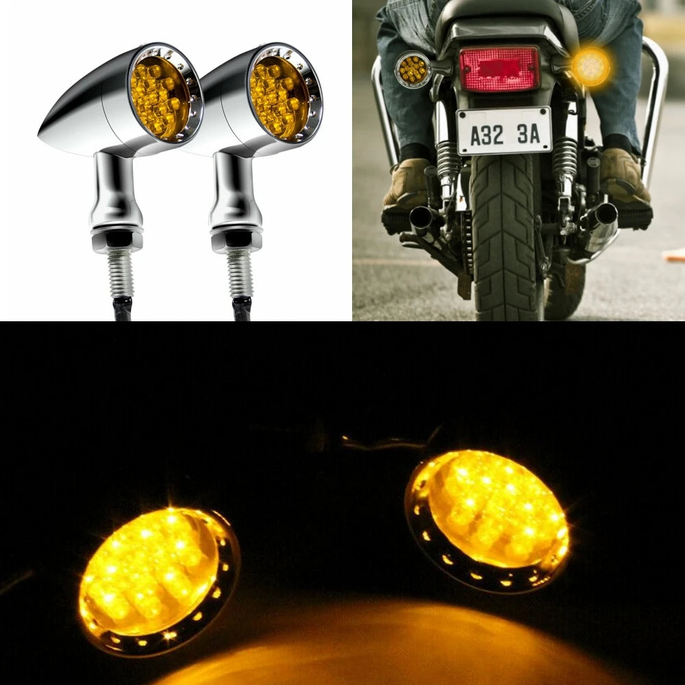 Chrome Amber Motorcycle LED Turn Signal Brake Blinker Lights For Harley Davidson Motorcycle Signal Lamp Lighting & Indicators