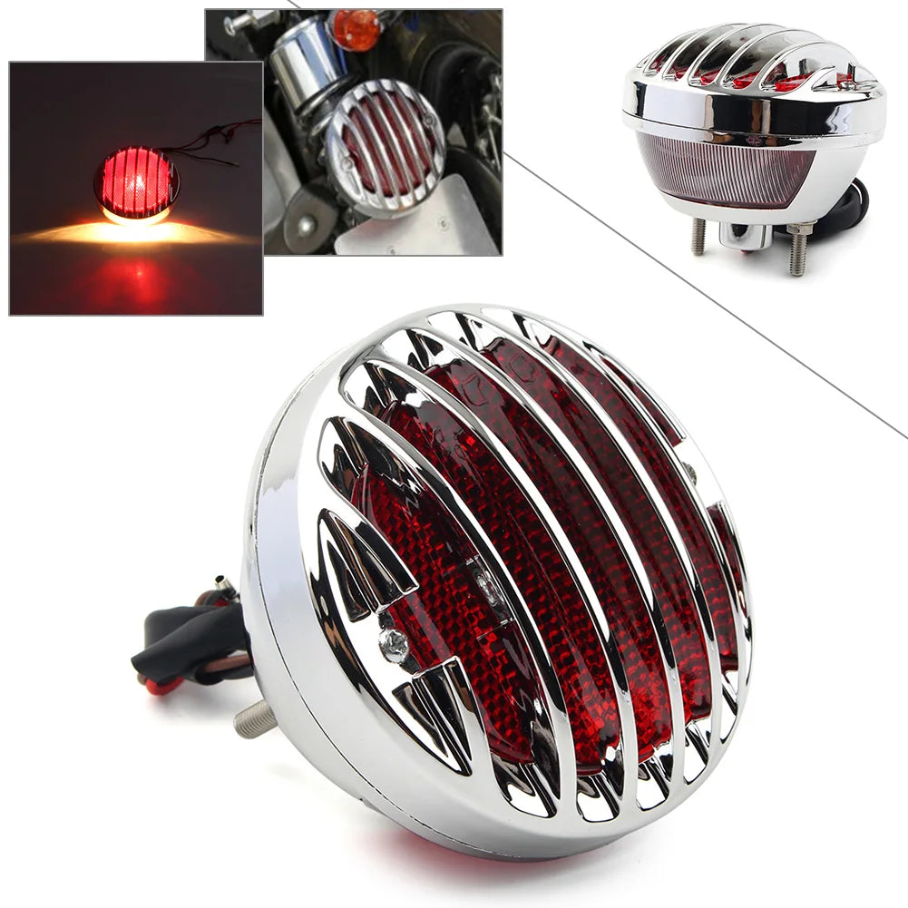 Chrome Motorcycle Tail Brake Red Light Lamp Taillight For Harley Davidson Bobber Chopper Rat Hot Custom