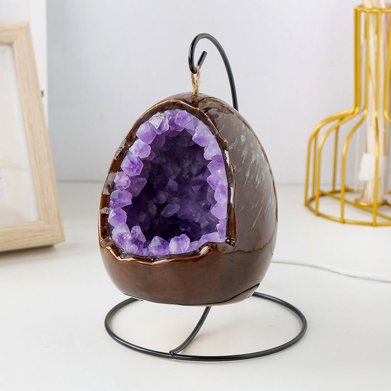 Natural Amethyst Cave Dinosaur Egg Night Light Amethyst Cornucopia Amethyst Tooth Led Lamp Household Lighting