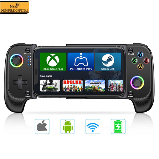 DinoFire Cell Phone Gamepad Joystick for iPhone Android Control Bluetooth Controller Trigger with Hall Effect Stick Mobile Game